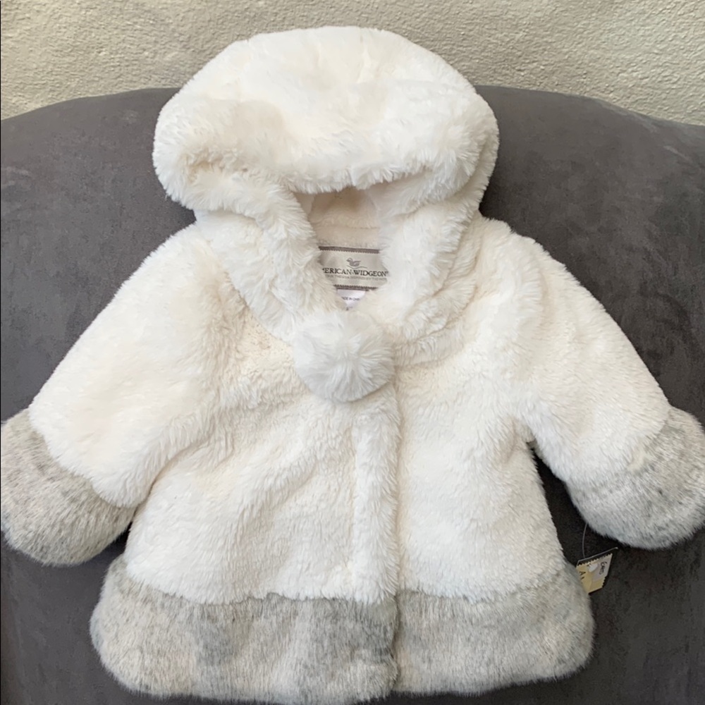 American Widgeon White and Gray Faux Fur Baby Coat NWT